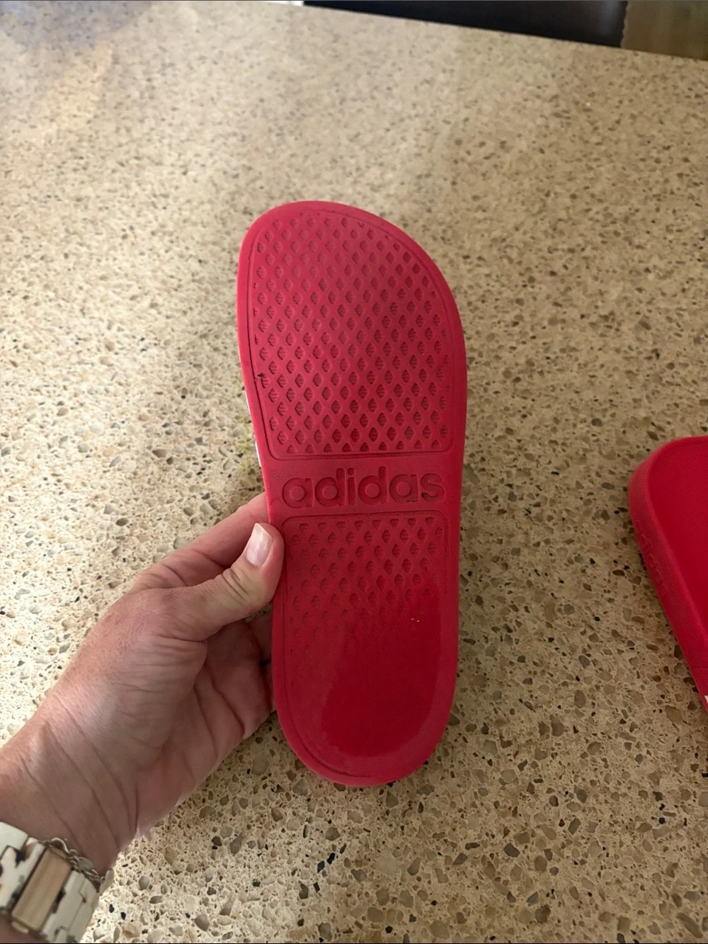 Red Slide Sandals with White Stripes boys 4